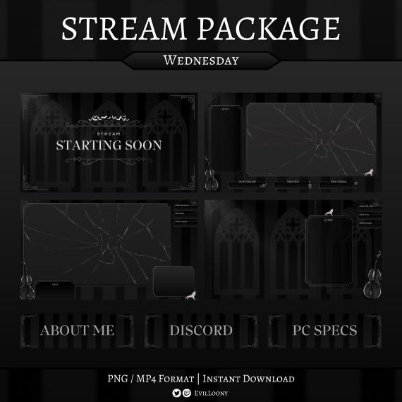 STREAM PACKAGE - Wednesday 2.0 | Animated | Twitch | YouTube | Overlays | Goth | Dark | Haunted | Gothic | Spooky | Starting Soon