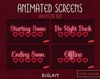 ANIMATED SCREENS - Valentine Red | Twitch | YouTube | Overlays | Hearts | Valentine's Day | Cute | Neons | Love