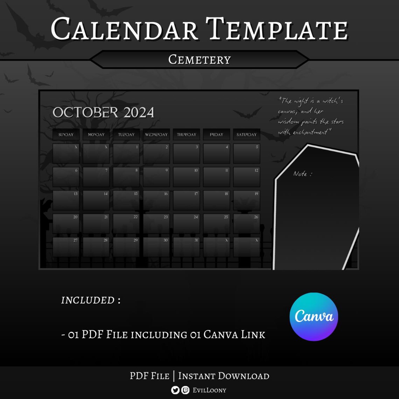 CALENDAR TEMPLATE - Cemetery | Stream | Planner | Overlays | Vtuber ...