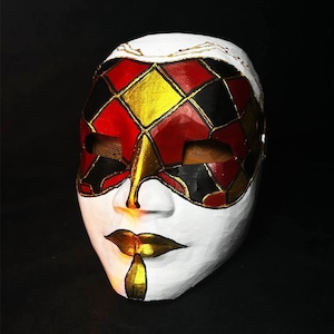 Handgemachte venezianische Harlekin Maske: Rot & Gold Maskenkostüm