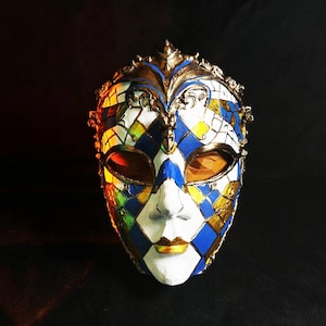 Handgefertigte Venezianische Mosaik Maske: Harlekin Cosplay, Festival Kostüm