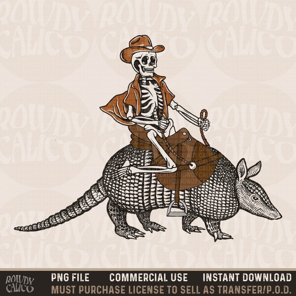 Cowboy Skeleton Armadillo, Western Shirt Design PNG, Western PNG, Vintage Style PNG, Western Design, Desert Western Png