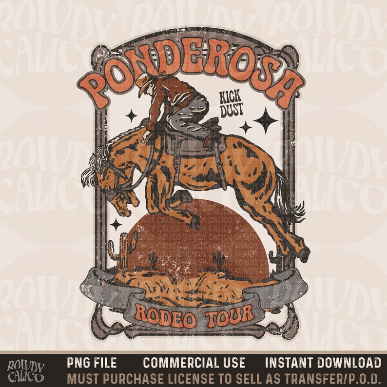 Ponderosa Rodeo Tour Western Cowboy Bronco, Western Shirt Design PNG