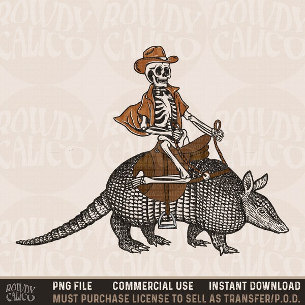 Cowboy Skeleton Armadillo, Western Shirt Design PNG, Western PNG, Vintage Style PNG, Western Design, Desert Western Png