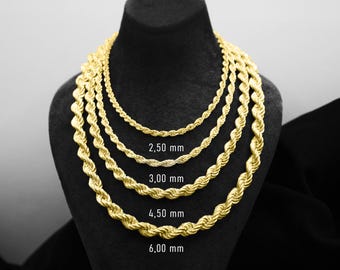 14Kゴールドメッキロープチェーンネックレス：925シルバー、デイリー