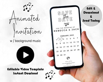 Animated Save the Date Video Invite, Smartphone Wedding Evite (Digital)