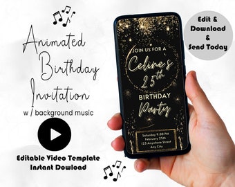 Phone Birthday Party Video Invitation, Digital Birthday Party Invite, Mobile Whatsapp Birthday Invitation, Animated Birthday Party Evite