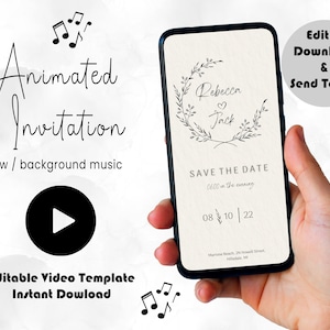 Modelo de convite de vídeo de casamento, vídeo digital para salvar a data, convite de casamento animado, Evite de casamento no Whatsapp móvel