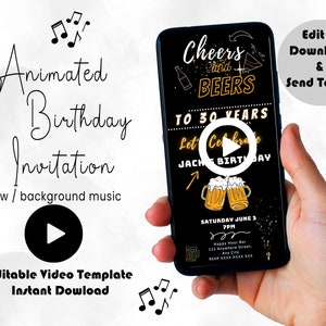 Cheers and Beers Birthday Party Video Invitation, Digital Birthday Party Invite, Mobile Beers Birthday Invitation, Man Phone Birthday Invite