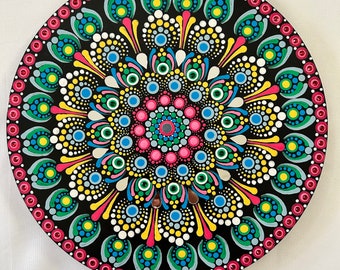 Limited Collection 12" Hand-Painted Mandala Wall Art with mirrors and rhinestone , Dot Mandala Art, Dot Painting