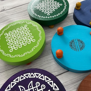 Hand-Painted Wooden Kolam Manai / Chowki / Pooja Peetam – Mini Decorative Stool for Diyas, Lamps, or God Idols