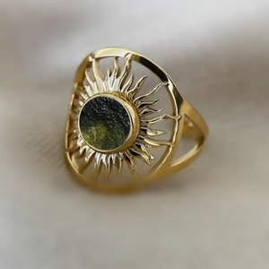 18k yellow gold plated Moldavite Ring, Unique Moldavite Ring, meteorite ring, Authentic Moldavite, Handmade Ring, Christmas gift, SilverRing