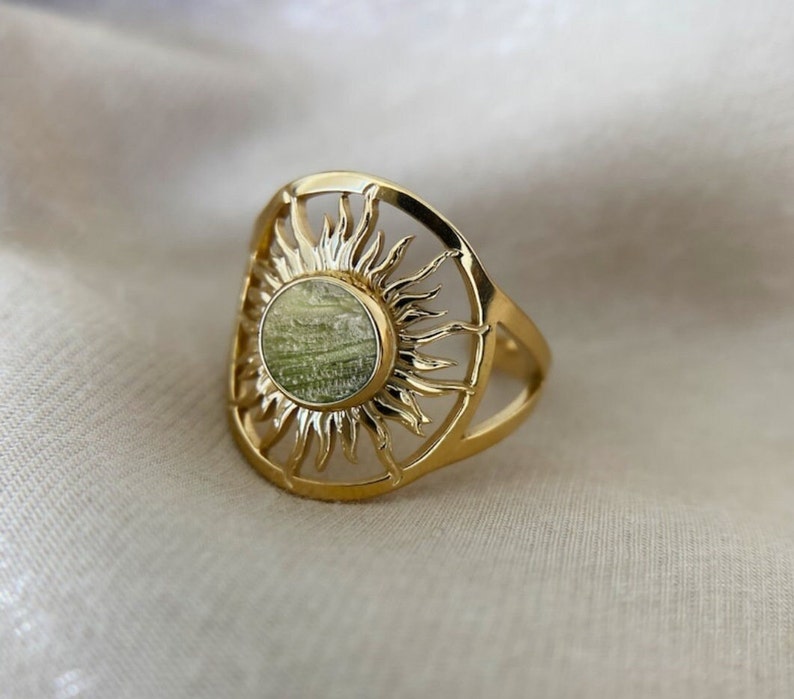 Rough Genuine Moldavite Sterling Silver Ring, Outer Space Rock, Stackable Moldavite Ring, Heart Chakra, Green Moldavite, Meteor, Unique image 7