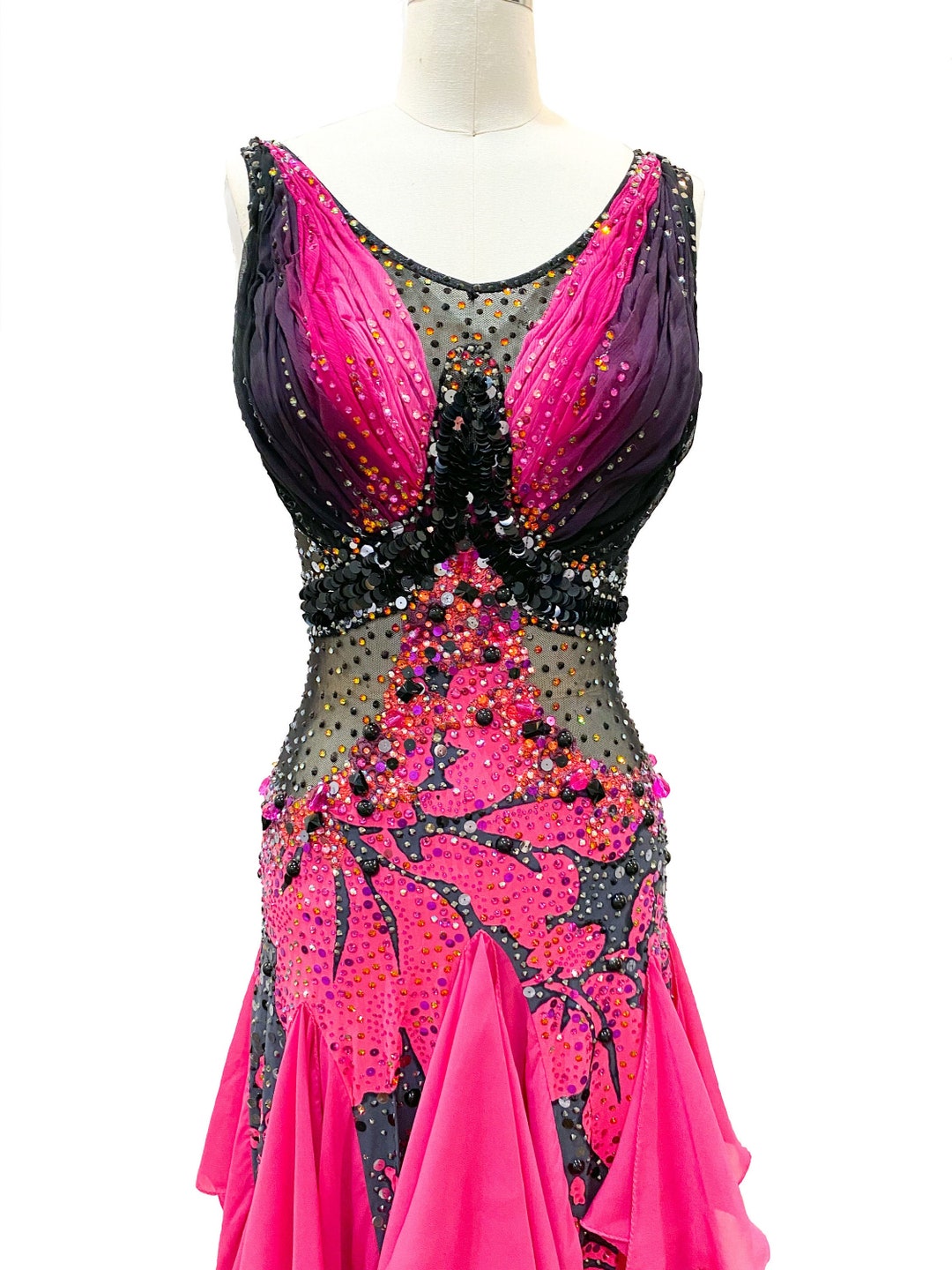 Ballroom Dance Dress Costume, Smooth Dance Competition Dress, Pink