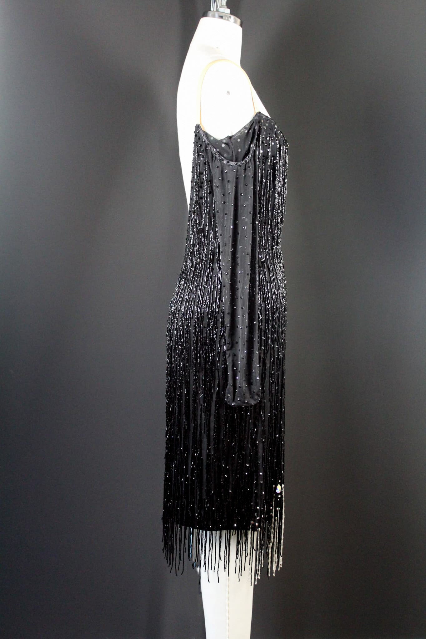 Black Latin Dance Dress With Full of Stones and Beaded Fringes, Dance