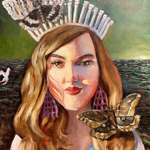 The White Crown Symbolist Portrait Moth Sea Art Print, 9x12 Inches