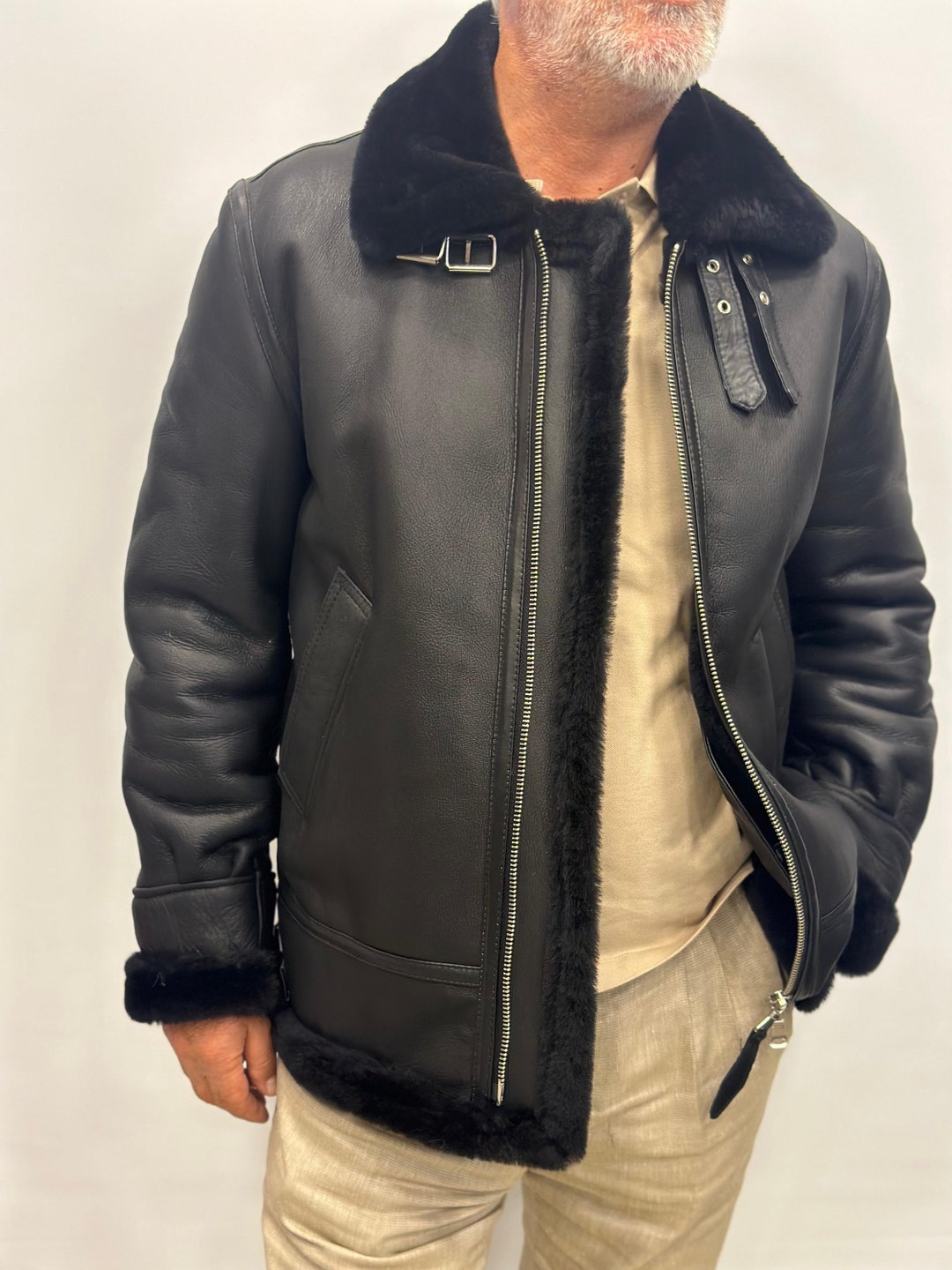 Men Suede Leather Jacket Autumn Winter Warm Thick Casual Outwear Faux Lamb Wool Fur