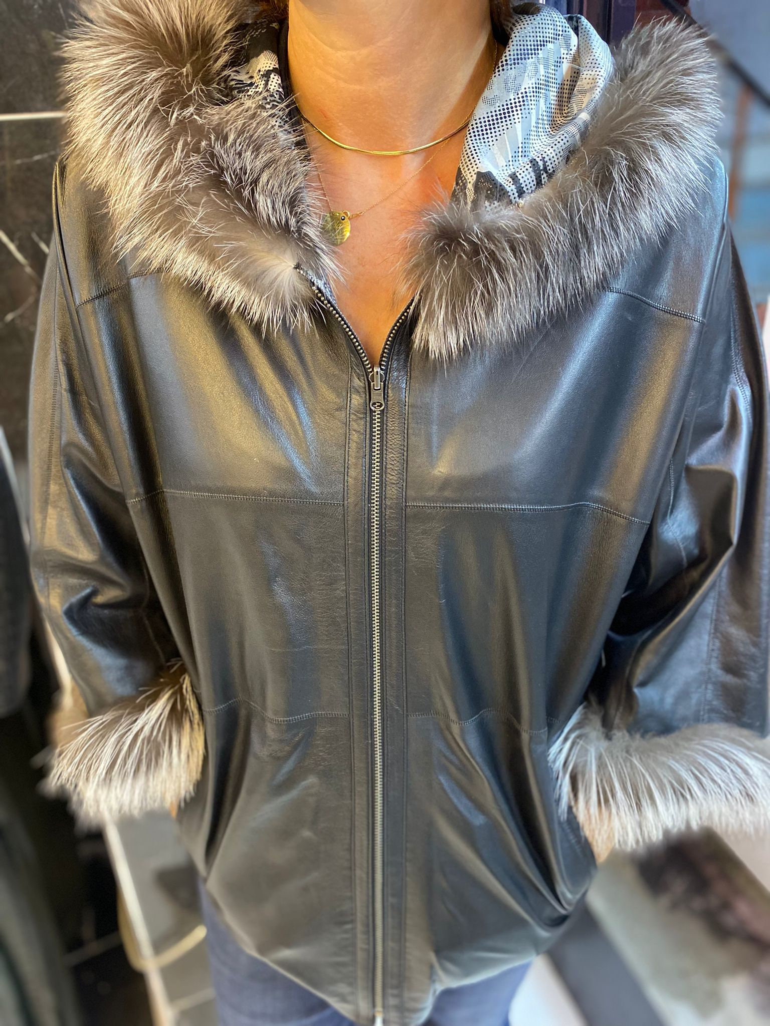 Women s Black Genuine Lambskin Fox Fur Detail Leather Jacket Women s Lambskin Double Sigded Leather Jacket Etsy Australia