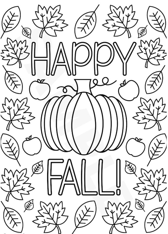 Happy Fall Printable Coloring Sheet Etsy