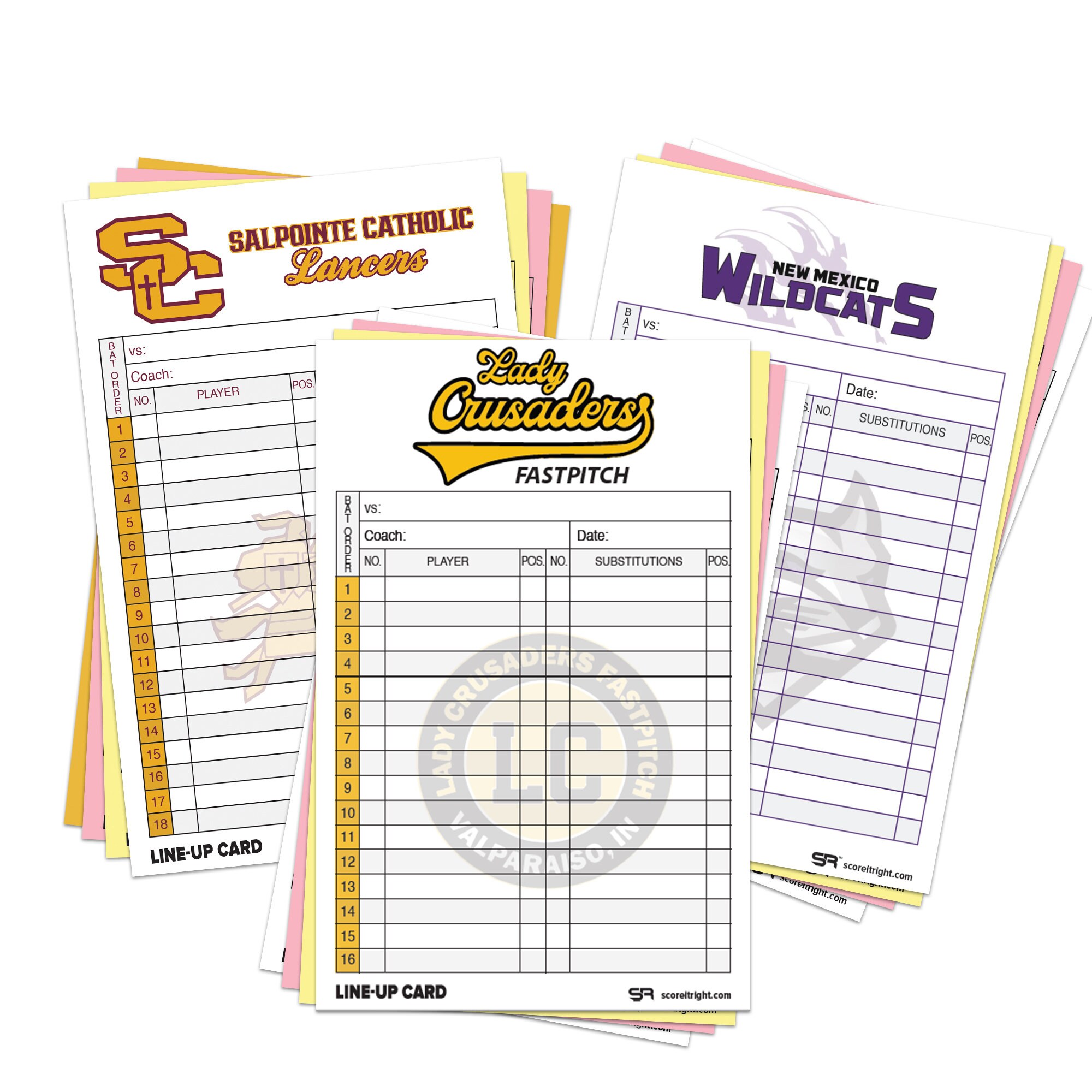 Customized Baseball/Softball Lineup Cards With Team Roster – 4-Part, 30 Sets, Personalized Names