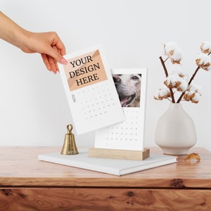 Custom 2023 Photo Desk Calendar with Oak Stand, Personalized Calendar for Gifts, Desk Decor