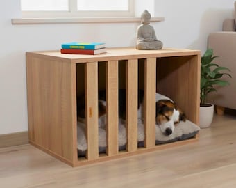 Handgefertigte Moderne Hundehütte aus Holz mit antiallergischen Kissen