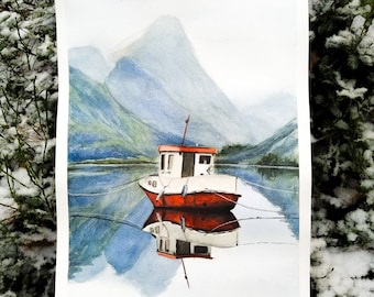 Bateau rouge - une aquarelle