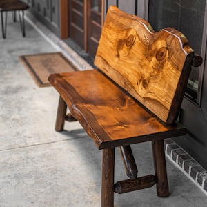 Rustic Log Bench With Back – Handcrafted Live Edge Natural Character Bench