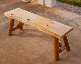 Outdoor and Indoor Rustic Log Live Edge Bench