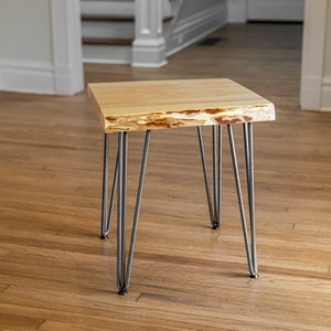 Rustic Live Edge End Table With Hairpin Leg Base for Living Room