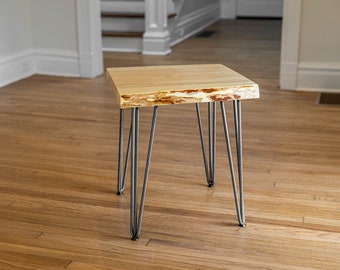 Rustic Live Edge End Table With Hairpin Leg Base for Living Room