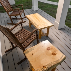 Rustic Log Live Edge End Table for Living Room Cabin with Natural Wood Log Base for Lakehouse