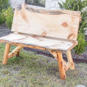 Live Edge Personalized Log Bench With Backrest: Rustic Outdoor Seating ...