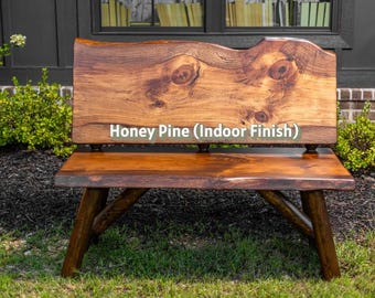 Rustic Log Bench for Outdoor and Indoor Seating Handcrafted Live