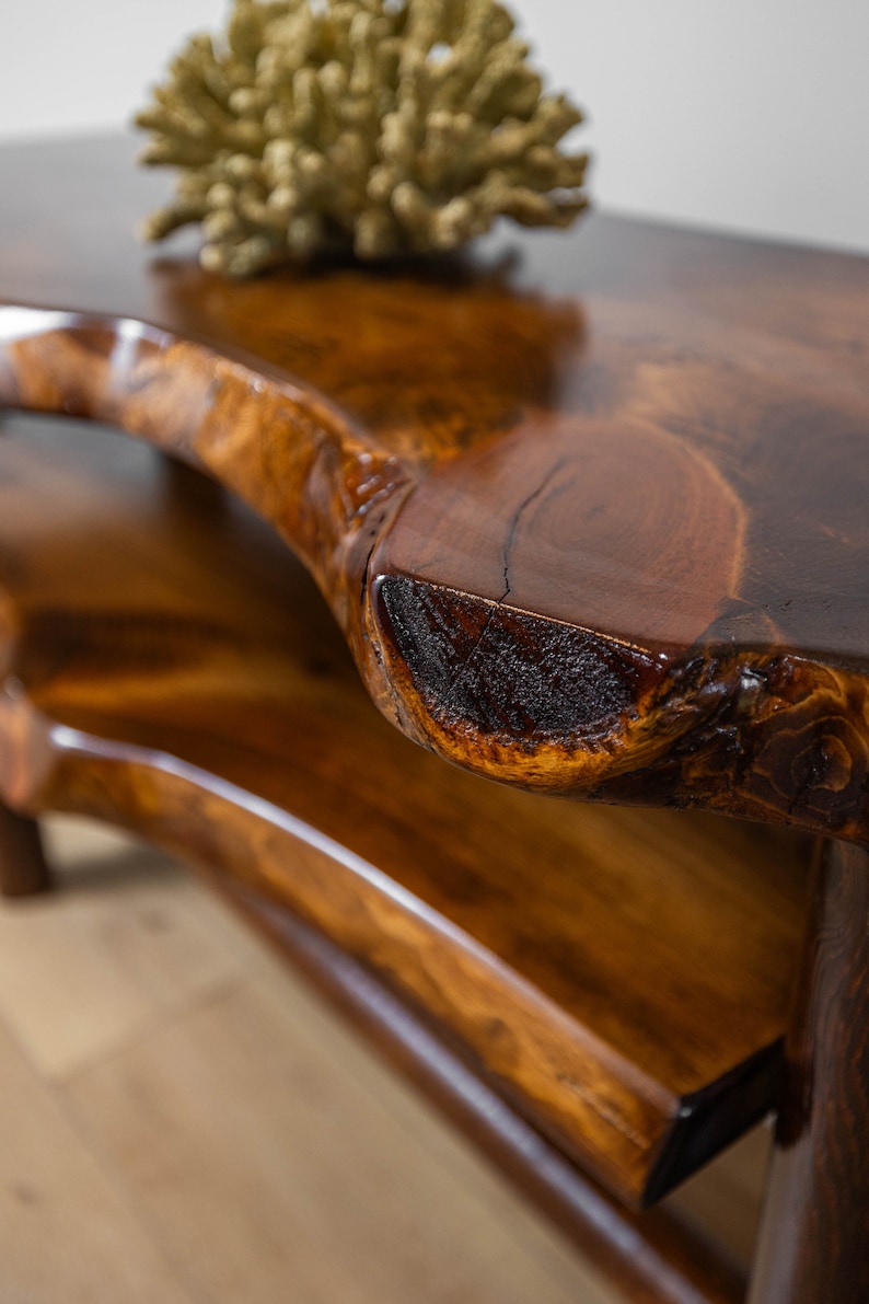 Live Edge Entryway Console Table with Shelf and Rustic Log Base immagine 7