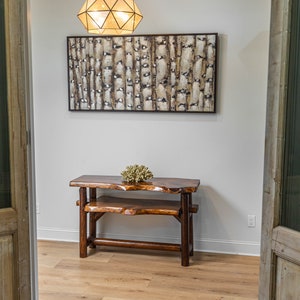 Live Edge Entryway Console Table with Shelf and Rustic Log Base immagine 8