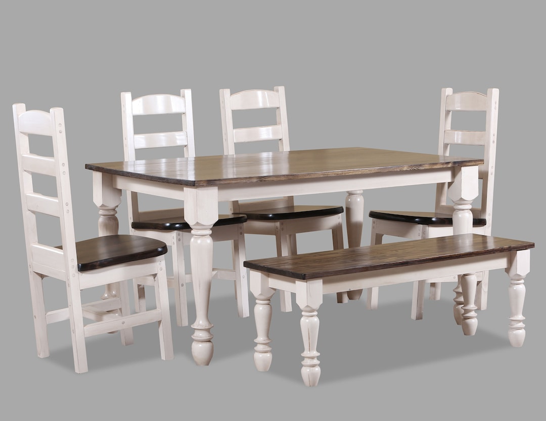 Farmhouse Dining Table White Modern Table for Kitchen Table With Chairs Table With Bench Dinner