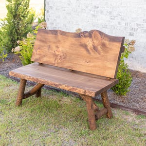 Live Edge Personalized Log Bench With Backrest: Rustic Outdoor Seating ...