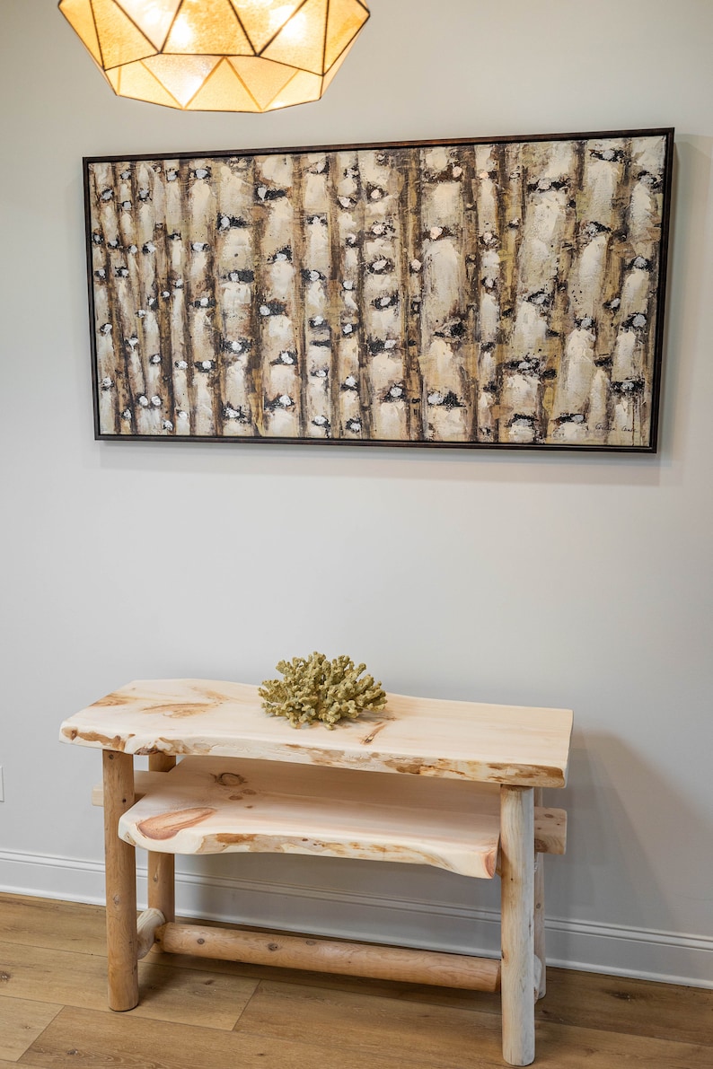 Live Edge Entryway Console Table with Shelf and Rustic Log Base immagine 2