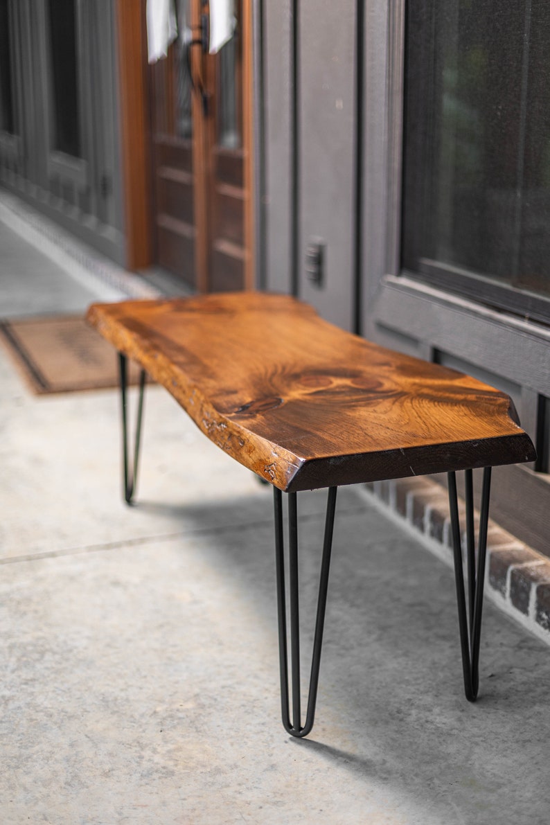Rustic Live Edge Bench: Honey Pine With Hairpin Legs - Etsy