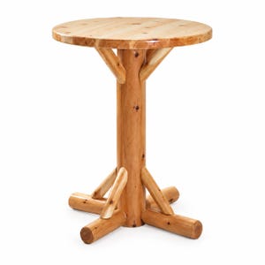 Round Rustic Log Pub Table, 32 Inch Pine Top, 42 Inch Bar Height, Table Only or Set with 2 Stools