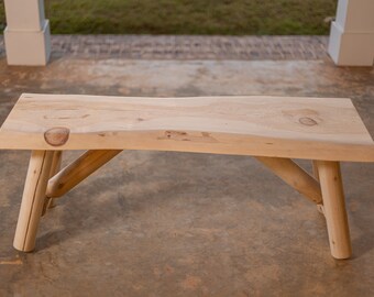 Outdoor and Indoor Rustic Log Live Edge Bench