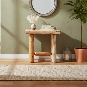 Rustic Live Edge End Table: White Pine & Cedar Log Base
