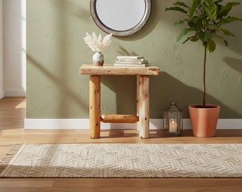 Rustic Live Edge End Table: White Pine & Cedar Log Base