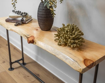 Industrial Pipe Live Edge Sofa Table Natural Live Edge Hall Table and Live Edge Console Table