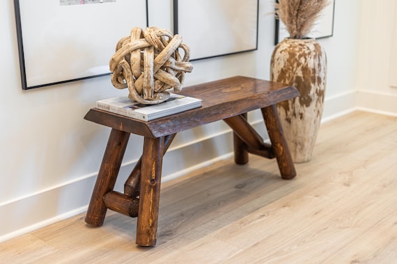 36” Rustic Log Bench | Solid Wood Entryway Bench | Handcrafted Furniture Live Edges