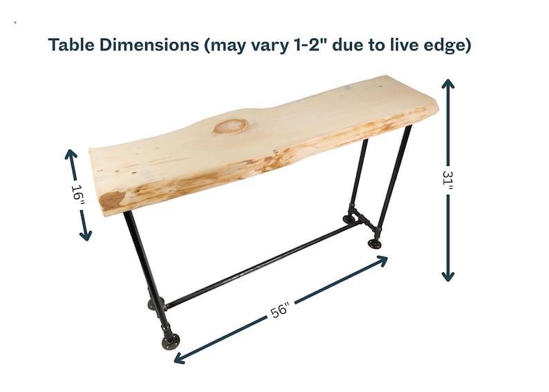 Mesa consola con borde natural y patas de tubería industrial – Mesa de entrada rústica de madera imagen 4