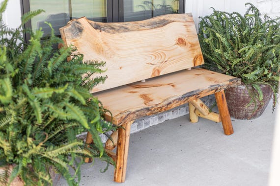 Live Edge Log Bench With Back Slab Rest for Patio Seating on Porch Natural Rustic Wooden Bench Handcrafted Etsy