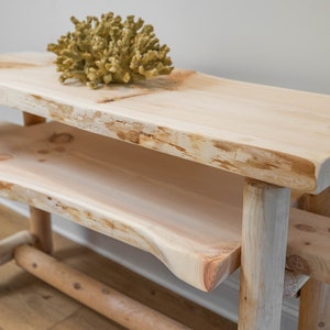 Live Edge Entryway Console Table with Shelf and Rustic Log Base Unfinished