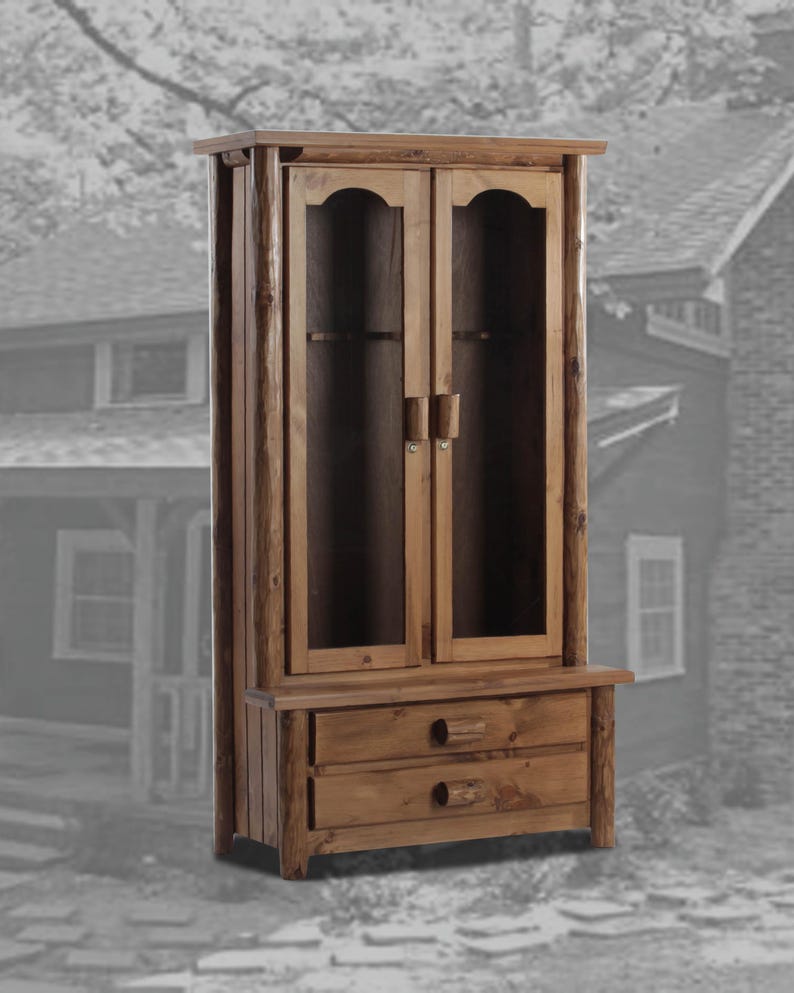 Rustic Log Gun Cabinet – Rifle Display Handmade Wooden Firearm Storage ...